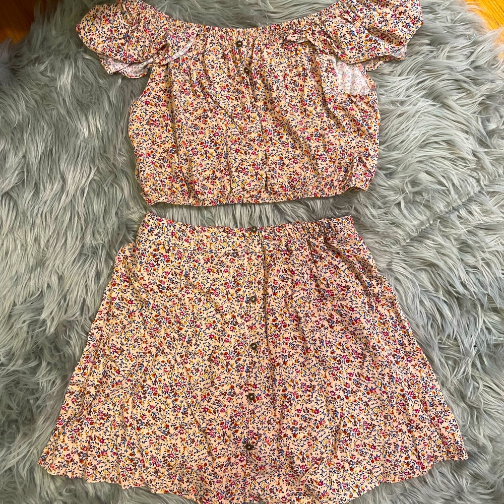 XHILARATION two-piece skirt & off the shoulder crop top set